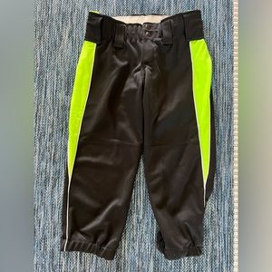 Girls size medium Augusta softball/baseball pants. Black with neon yellow on leg
